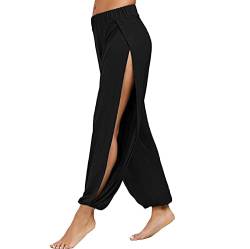 CCOOfhhc Haremshose Damen Sporthose Yogahosen Schlitz Hose Baggy Hippie Boho Pumphose Pluderhose Hosen mit Elastisch Bund Sweatshose Streifen Sweatpants Elastischer Jogginghose von CCOOfhhc