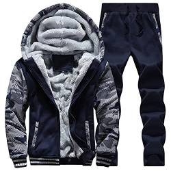 CCOOfhhc Hausanzug Herren Warm Fleece Trainingsanzug Athletic Männer Jogginganzug Gefüttert Freizeitanzug Fitness Freizeit Sportanzug Tracksuit Hosen Sportjacke Hausanzug 2 Teiliges Set Joggingsuit von CCOOfhhc