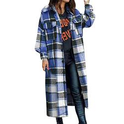 CCOOfhhc Karierte Hemdjacke Lang Damen Flanell Leicht Oktoberfest Freizeit Boyfriend Hemd Freizeithemd Kariert Lässig Plaid Oberteil Hemdbluse Outwear Große Größen Locker Longshirt Flanell Jacke von CCOOfhhc