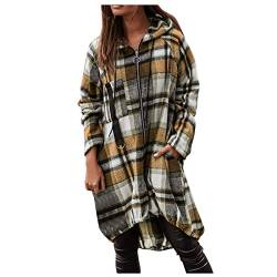 CCOOfhhc Karierte Hemdjacke Lang Damen Flanell Leicht Oktoberfest Freizeit Boyfriend Hemd Freizeithemd Kariert Lässig Plaid Oberteil Hemdbluse Outwear Große Größen Locker Longshirt Flanell Jacke von CCOOfhhc