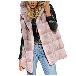 CCOOfhhc Kunstpelz Jacke Damen Hochzeit Weste Lang Fellweste Kunstfell GüNstig Pelzweste Übergangsmantel Herbst Lang Übergangsjacke Mit Kapuze Winter Warm Faux Pelz Weste Kapuzenjacke Mantel Jacke von CCOOfhhc