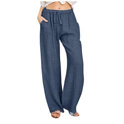 CCOOfhhc Leinenhose Damen Hose Sommer Musselin Hosen Stoffhose Einfarbig Freizeithose Gerade Geschnitten Hose Sommerhose und Taschen Leicht Casual Bequeme Strandhose von CCOOfhhc