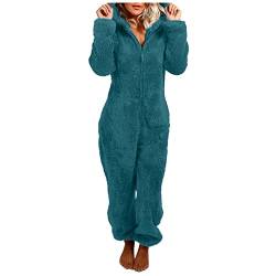 CCOOfhhc Overall Damen Kuschelig Winter Elegant Hochzeit Langarm Jumpsuit Schlafanzug Warm Fleece Große Größe Pyjama Einteiler Teddyfleece Onesie Schwarz Kuscheljumpsuit Frauen Anzug Flauschig von CCOOfhhc