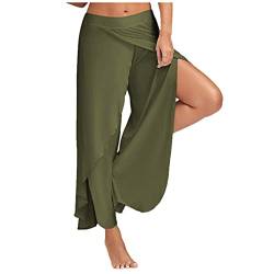 CCOOfhhc Sommer Freizeithosen Damen Hosen Lose Leichte Sporthose Yogahosen Pumphose Haremshose mit Schlitz Casaul Marlene Hose Elastisch Bund Einfarbig Weitem Bein Split Strandhose von CCOOfhhc