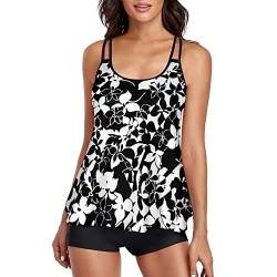 CCOOfhhc Tankini Damen Bauchweg Bademode Set, Freizeit Tankini Badeanzug Push Up Top Oberteil mit Badeshorts Zweiteiler Tankinis Set Polka Dot Sommer Elegant Badeanzüge für Damen von CCOOfhhc