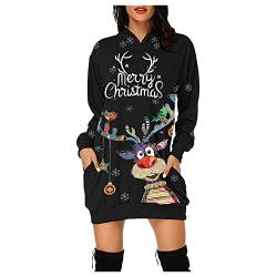 CCOOfhhc Weihnachtspulli Damen Oversize Lang GroßE GrößE Kapuzenpullover Longpullover Für Leggings Winter Weihnachtspullover Mit Kapuze und Tasche Langarm Mini Pullover Kleid Knielänge von CCOOfhhc