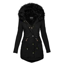 CCOOfhhc Winterjacke Damen Lang Warm Gefüttert Elegant Kurz Mit Fellkapuze Fell Innen Übergroßen Longjacke Übergang Übergangsjacke Große Größen Winter Kapuze Übergangsparka Grösse Fleece Damenjacken von CCOOfhhc