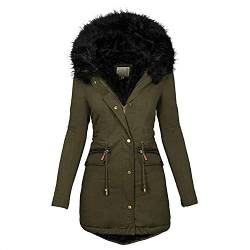 CCOOfhhc Winterjacke Damen Lang Warm Gefüttert Elegant Kurz Mit Fellkapuze Fell Innen Übergroßen Longjacke Übergang Übergangsjacke Große Größen Winter Kapuze Übergangsparka Grösse Fleece Damenjacken von CCOOfhhc