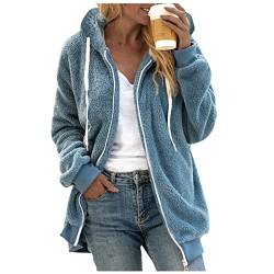 Fleece Pullover Damen Warm Plüschjacke Winter Weiche Teddyjacke Fleecejacke Dünn Elegant Plüschmantel Winterjacke Teddy Fleece ReißVerschluss Kapuzenmantel Mit Kapuze Teddy-Fleece Mantel Jacke von CCOOfhhc