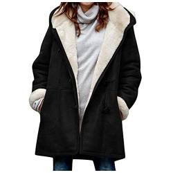 Fleecejacke Damen Lang Gefüttert Warm Plüschmantel Teddymantel mit Kapuze Grün Frauen Übergang Longjacke Winterjacken Große Größen Kapuzenpullover Einfarbig Übergangsjacke Moderne kapuzenmantel von CCOOfhhc