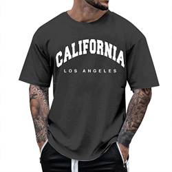 Herren Oversized Tshirt Rundhals Kurzarm Lose Sommer Oberteile Mode T-Shirt mit Los Angeles Grafik Kreativen Buchstaben Vintage Drucken Streetwear Sport Casual Lang Tee Tops von CCOOfhhc