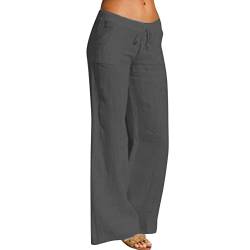 Leichte Sommerhose, Damen Leinenhose Sommer Lang Weites Bein Sommerhose High Waist Bequem Luftig Leinen Einfarbig Freizeithose Leicht Elegant Locker Schlupfhose Stoffhose Palazzo Hose Wickelhose von CCOOfhhc