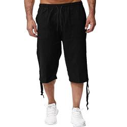 Leinen Shorts Herren Kurze 3/4 Leinenhose Casual Cargohose Freizeit Baggy Loose Fit Strand Weit Hosen Training Sommer Sport Gummizug Mit Taschen Sommerhose von CCOOfhhc