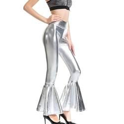 Metallic Leggings Damen Glänzende Hose mit hoher Taille Shiny Leggings im Wet Look für Party Tanz Disco Kostüm Karneval Metallic Leggings Glänzend Glitzer Hose High Waist Shiny PU Hosen Tanzhose von CCOOfhhc