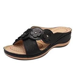 Orthopädische Hausschuhe Damen Pantoletten Weiches FußBett Boho Walking Offene Kappe Flip-Flops Elegant Freizeit PU-Leder Vintage Pantoffeln Lässige Fußbett Mode Schuhe Leicht Strandsandaletten von CCOOfhhc