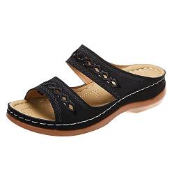 Orthopädische Hausschuhe Damen Pantoletten Weiches FußBett Boho Walking Offene Kappe Flip-Flops Elegant Freizeit PU-Leder Vintage Pantoffeln Lässige Fußbett Mode Schuhe Leicht Strandsandaletten von CCOOfhhc