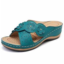 Orthopädische Hausschuhe Damen Pantoletten Weiches FußBett Boho Walking Offene Kappe Flip-Flops Elegant Freizeit PU-Leder Vintage Pantoffeln Lässige Fußbett Mode Schuhe Leicht Strandsandaletten von CCOOfhhc