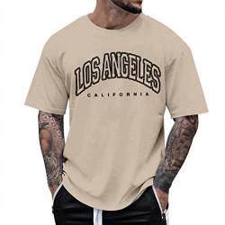 Oversized Tshirt Herren Kurzarm Rundhals Lose Sommer Oberteile Mode T-Shirt mit Los Angeles Grafik Kreativen Buchstaben Vintage Drucken Streetwear Sport Casual Lang Tops von CCOOfhhc