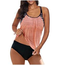 Tankini Damen bauchweg Bademode Set zweiteilig Push up mit Einstellbarer Bikinislip Top Soft Cups Sport Yoga Fitness 2-Teilig Shorts Strand Badeanzug U Ausschnitt Boho Figurschmeichelnd Strandmode von CCOOfhhc