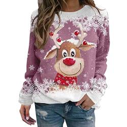 Weihnachtsshirt Damen - Winter Lustige Sweatshirt Frauen Langarmshirt Lose Bluse Tops Langarm Pullover Große Größe Festliche Oberteile Pulli Mode Rudolph Rentier Elfe Leichte Weihnachtspullover von CCOOfhhc