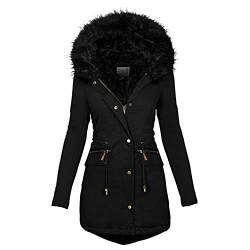 Winterjacken für Damen Große Größen Mantel Winter Elegant Lang Coat Wintermantel Dicker Warm Winddicht Wasserdicht Reißverschluss Winterparka mit Kapuze Einfarbig Parka Übergangsjacke Windbreaker von CCOOfhhc