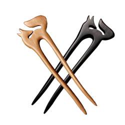 2Stück Haarnadeln U Förmig Chinesischer Retro Haarnadel Handgeschnitzte Hair Stick Aus Holz Hanfu Haarpin Chinesischen Retro Holz Haar Stick Haarstab -B-1 Count (Pack of 2) von CCYXFB