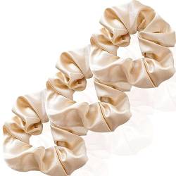 3 Stück Scrunchies Seide dicke Haargummi Seide Hair Bun Elastische Haargummi Weiche Schlaf-Haargummis Satin Scrunchie Zopfgummis Haarbänder Mädchen Satin Haargummi-Sekt-3 count von CCYXFB