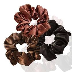 3 Stück Scrunchies Seide dicke Haargummi Seide Hair Bun Elastische Haargummi Weiche Schlaf-Haargummis Satin Scrunchie Zopfgummis Haarbänder Mädchen Satin Haargummi-Trikolore B-12CM von CCYXFB