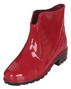 CCZZ Damen Gummistiefelette Kurze Gummistiefel Fashionable Regenstiefel Reitstiefelette Stiefel Rain Boot Regenstiefelette, Rot Gr.35 EU/Etikettengröße 36 von CCZZ