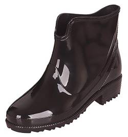 Damen Gummistiefelette Kurze Gummistiefel Reitstiefelette Regenstiefelette, Schwarz, Gr.- 40 EU/ Etikettengröße- 41 von CCZZ