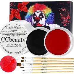 CCbeauty Face Paint Theaterschminke Weiß Schwarz Rot mit Clownsnase und Makeup Pinsel, Gesichtfarben Set für Kinderfeste Halloween Karneval Mottopartys Zombie Vampire Clowns von CCbeauty