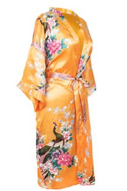 CCcollections Kimono Robe lang 16 Farben Prämie Pfau Brautjungfer Brautdusche Damen Geschenk (Pfauenorange) von CCcollections