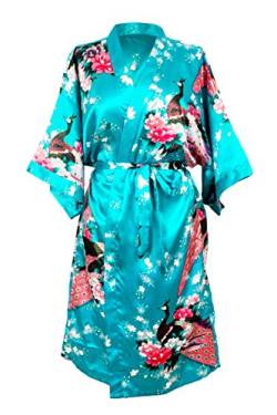 CCcollections Kimono Robe lang 16 Farben Prämie Pfau Brautjungfer Brautdusche Damen Geschenk (hellblau türkis) von CCcollections