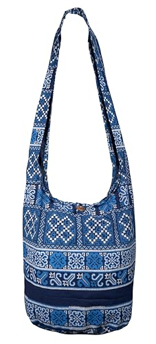 CCcollections Sling Bag Baumwolle - Große Boho Hippie Hobo Handtasche - 40 Drucke - Unisex Crossbody Bag, Akha Marineblau, Large von CCcollections