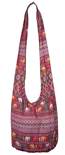 CCcollections Sling Bag Baumwolle – Große Boho Hippie Hobo Handtasche – 40 Drucke – Unisex Umhängetasche (Aztec SD RedBG) von CCcollections