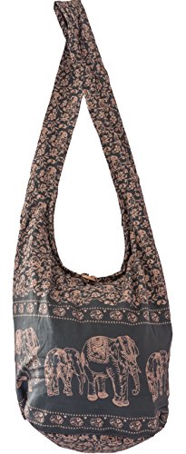 CCcollections Sling Bag Baumwolle – Große Boho Hippie Hobo Handtasche – 40 Drucke – Unisex Umhängetasche (Greybeige Ele) von CCcollections