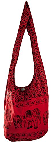 CCcollections Sling Bag Baumwolle – Große Boho Hippie Hobo Handtasche – 40 Drucke – Unisex Umhängetasche (Red ELEPHANT) von CCcollections
