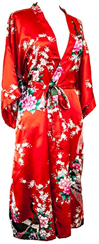 Kimono robe long 16 Colors Prämie peacock Bridesmaid bridal shower womens Gift one Size (Rot) von CCcollections