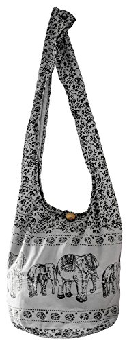 Sling Bag Cotton - Large Boho Hippie Hobo Handbag - 40 Prints - Unisex Crossbody Bag, (Elefant-Grey Black), Large von CCcollections