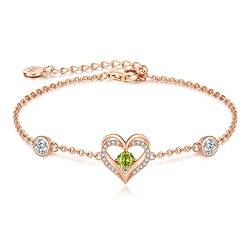 CDE Armband Damen 925 Sterling Silber Herz Rosegold Geschenk für Sie Geburtsstein Armbänder Frauen Schmuck Weihnachten Valentinstag Geburtstags Muttertags Hochzeits Jubiläums von CDE