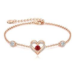 CDE Armband Damen 925 Sterling Silber Herz Rosegold Geschenk für Sie Geburtsstein Armbänder Frauen Schmuck Weihnachten Valentinstag Geburtstags Muttertags Hochzeits Jubiläums von CDE