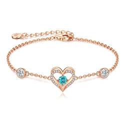 CDE Armband Damen 925 Sterling Silber Herz Rosegold Geschenk für Sie Geburtsstein Armbänder Frauen Schmuck Weihnachten Valentinstag Geburtstags Muttertags Hochzeits Jubiläums von CDE