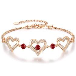 CDE Armband Damen 925 Sterling Silber Herz Rosegold Geschenk für Sie Geburtsstein Armbänder Frauen Schmuck Weihnachten Valentinstag Geburtstags Muttertags Hochzeits Jubiläums von CDE