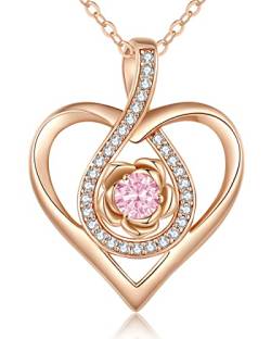 CDE EternalRose Halskette 925 Sterling Silber Schmuck Birthstone Kette Damen Herzkette Geburtsstein Herz Anhänger Weihnachten Valentinstag Hochzeit Jubiläum Geburtstag Freundin (Roségold-10-Oktober) von CDE