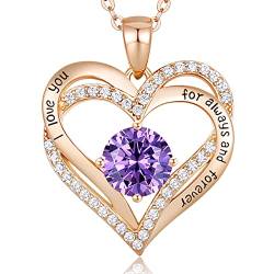 CDE Kette Damen 925 Sterling Silber Rosegold Geschenk für Sie Valentinstag Forever Love Herz Geburtsstein Anhänger Halskette für Frauen Schmuck Geburtstags Freundin Weihnachten Muttertags von CDE