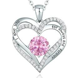 CDE Kette Damen 925 Sterling Silber Rosegold Geschenk für Sie Valentinstag Forever Love Herz Geburtsstein Anhänger Halskette für Frauen Schmuck Geburtstags Freundin Weihnachten Muttertags von CDE