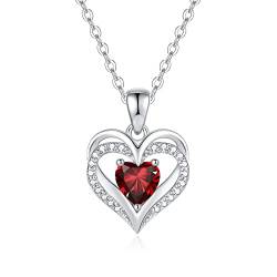 CDE Kette Damen Herzkette 925 Sterling Silber Geburtsstein Halsketten Schmuck Herz Anhänger Weihnachten Valentinstag Muttertags Geschenk Hochzeit Jubiläum Geburtstag Frau Freundin Mama von CDE