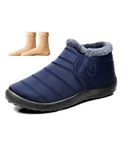 CDFUMY Winter Snow Boot For Men Women With 1 Pair Snow Socks, Waterproof Slip On Outdoor Warm Boots (Blue, adult, women, numeric_43, numeric, eu_footwear_size_system, medium) von CDFUMY