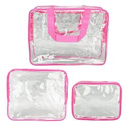 3 Stück transparente Reisetaschen, wasserdicht, tragbar, transparent, Kosmetiktaschen für Mittagessen, Fitness, Schwimmen, Aufbewahrung, rosarot von CDQL