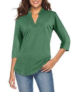 CEASIKERY Damen 3/4 Ärmel V Ausschnitt Tops Casual Tunika Bluse Loose Shirt, Avocado Green-14, Klein von CEASIKERY